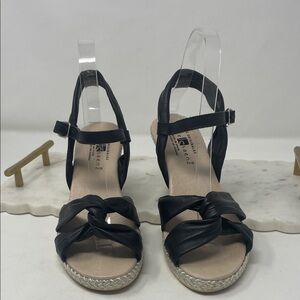 Jose Saenz Genuine Leather Black Wedged Heel Sandals